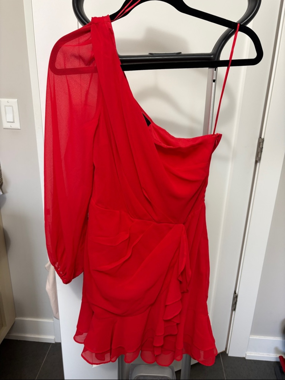 Vici Vibrant Red One-Shoulder Ruffle Dress